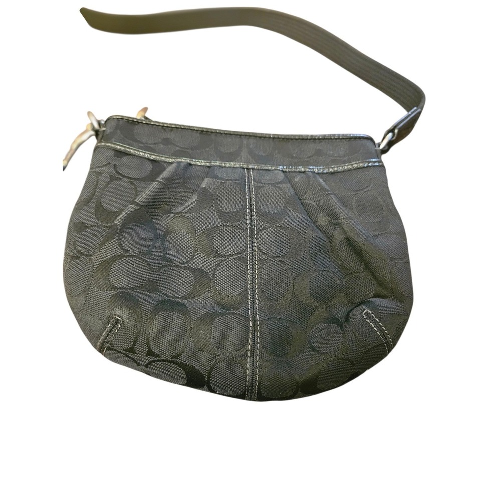 Coach Signature C Monogram Canvas Shoulder Bag Black Silver Tone Hardware